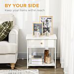 Homcom Bedside Table With Drawer And Bottom Shelf, Square Side End Table For Bedroom, Living Room, White