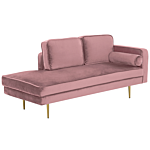 Chaise Lounge Pink Velvet Upholstered Right Hand Orientation Metal Legs Bolster Pillow Modern Design Beliani