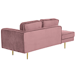 Chaise Lounge Pink Velvet Upholstered Right Hand Orientation Metal Legs Bolster Pillow Modern Design Beliani