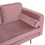 Chaise Lounge Pink Velvet Upholstered Right Hand Orientation Metal Legs Bolster Pillow Modern Design Beliani