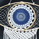 Protection Dream Catcher - Lrg Macrame Evil Eye White/ Blue/grey