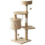 Pawhut Cat Tree House, 114h Cm-beige