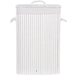 Storage Basket White Bamboo With Lid Laundry Bin Boho Practical Accessories Beliani