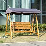 Outsunny 3 Seater Garden Swing Chair Outdoor Wooden Swing Bench Hammock With Adjustable Canopy