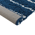 Shaggy Area Rug Blue And White Polypropylene 160 X 230 Cm Modern Striped Pattern Living Room Accessories Beliani