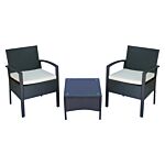 Outsunny Rattan Garden Furniture 2-seater Sofa Chair Table Bistro Set Wicker Weave Outdoor Patio Conservatory Set Steel-black