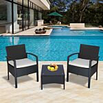 Outsunny Rattan Garden Furniture 2-seater Sofa Chair Table Bistro Set Wicker Weave Outdoor Patio Conservatory Set Steel-black