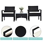 Outsunny Rattan Garden Furniture 2-seater Sofa Chair Table Bistro Set Wicker Weave Outdoor Patio Conservatory Set Steel-black