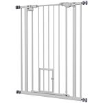 Pawhut Extra Tall Pet Gate, Indoor Dog Safety Gate, With Cat Flap, Auto Close, 74-80cm Wide - White