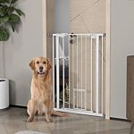 Pawhut Extra Tall Pet Gate, Indoor Dog Safety Gate, With Cat Flap, Auto Close, 74-80cm Wide - White