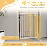 Pawhut Extra Tall Pet Gate, Indoor Dog Safety Gate, With Cat Flap, Auto Close, 74-80cm Wide - White