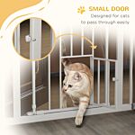 Pawhut Extra Tall Pet Gate, Indoor Dog Safety Gate, With Cat Flap, Auto Close, 74-80cm Wide - White