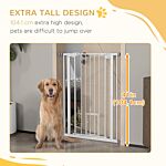 Pawhut Extra Tall Pet Gate, Indoor Dog Safety Gate, With Cat Flap, Auto Close, 74-80cm Wide - White