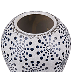 Flower Vase White And Blue Stoneware Distressed Look Dot Pattern Waterproof Retro Design Beliani
