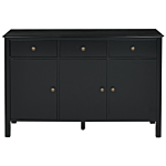 3 Door Sideboard Black Mdf Drawers Cabinets With Shelves Gold Knobs Modern Style Hallway Living Room Bedroom Storage Beliani