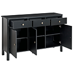 3 Door Sideboard Black Mdf Drawers Cabinets With Shelves Gold Knobs Modern Style Hallway Living Room Bedroom Storage Beliani