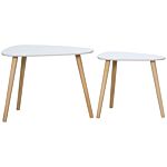 Homcom Modern Side Table Set Of 2, Triangular Nest Of Tables, End Table With Solid Wood Legs, For Living Room Bedroom, White