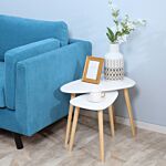 Homcom Modern Side Table Set Of 2, Triangular Nest Of Tables, End Table With Solid Wood Legs, For Living Room Bedroom, White