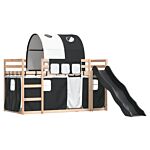 Vidaxl Bunk Bed With Slide And Curtains White And Black 90x190 Cm