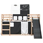 Vidaxl Bunk Bed With Slide And Curtains White And Black 90x190 Cm