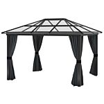 Outsunny 3 X 3.6m Hardtop Gazebo With Uv Resistant Polycarbonate Roof And Aluminium Frame, Garden Pavilion With Mosquito Netting And Curtains