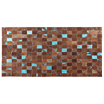 Rug Brown And Blue Leather 80 X 150 Cm Cowhide Hand Crafted Beliani