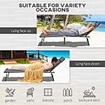 Outsunny Outdoor Foldable Sun Lounger Set Of 2, 4 Level Adjustable Backrest Reclining Sun Lounger Chair With Pillow And Reading Hole, Dark Grey