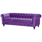 Chesterfield Living Room Set Purple Velvet Fabric Upholstery Dark Wood Legs 3 Seater Sofa + Armchair Contemporary Beliani