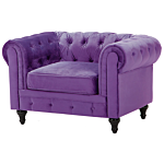 Chesterfield Living Room Set Purple Velvet Fabric Upholstery Dark Wood Legs 3 Seater Sofa + Armchair Contemporary Beliani