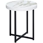 Homcom Round Side Table With Metal Legs, Modern End Table Bedside Table For Living Room, Bedroom, White