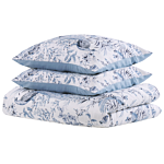 Duvet Cover And Pillowcase Set White And Blue Cotton Blend Floral Pattern 155 X 220 Cm Modern Boho Bedroom Beliani