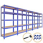 5 X 90cm Blue Storage Racks With 4200kg Capacity, Free Bay Connectors And Mallet