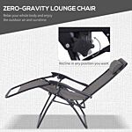 Outsunny 3pcs Folding Zero Gravity Chairs Sun Lounger Table Set W/ Cup Holders Reclining Garden Yard Pool, Dark Grey