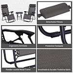 Outsunny 3pcs Folding Zero Gravity Chairs Sun Lounger Table Set W/ Cup Holders Reclining Garden Yard Pool, Dark Grey