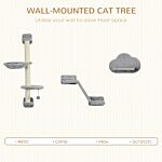 Pawhut 3 Pcs Wall Mounted Cat Shelves, W/ Hammock, Jumping Platform, Ladder, Scratching Post, Cat Wall Furniture W/ Play Ball For Large Cats, Grey