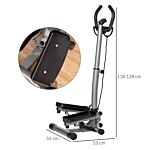 Homcom Adjustable Twist Stepper Fitness Step Machine, Lcd Screen, Height-adjust Handlebars, Home Gym, Silver And Black