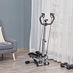 Homcom Adjustable Twist Stepper Fitness Step Machine, Lcd Screen, Height-adjust Handlebars, Home Gym, Silver And Black