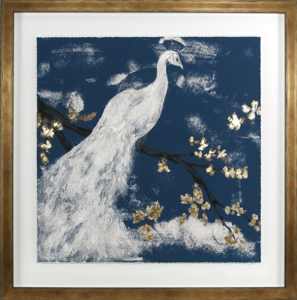 White Peacock On Indigo I By Jennifer Goldberger