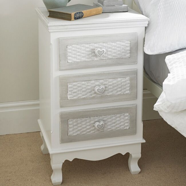 Brittany 3 Drawer Bedside White And Grey