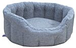P&l Premium Oval Drop Fronted Bolster Style Heavy Duty Fleece Lined Softee Bed Colour Charcoal/silver Size Large—internal L76cm X W64cm X H24cm / Base Cushion 8cm Thickness