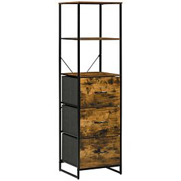 Homcom Industrial Tall Bookcase W/ 2 Open Shelves And 3 Foldable Fabric ...