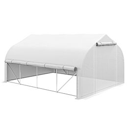 Outsunny 4x3m Walk-in Polytunnel Greenhouse, Zipped Roll Up Sidewalls 