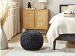 Pouf Ottoman Black 50 X 35 Cm Knitted Cotton Eps Beads Filling Round Small Footstool Beliani