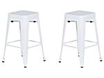 Set Of 2 Bar Stools White Steel 60 Cm Stackable Counter Height Industrial Beliani