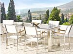 Garden Dining Set White With Grey Granite Table Top 6 Seats 180 X 90 Cm Beliani