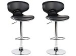 Set Of 2 Bar Chairs Black Faux Leather Upholstery Footstool Swivel Gas Lift Adjustable Height Glamour Beliani