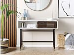 Console Table White Finish 80 X 40 X 110 Cm Rustic Sliding Doors Cabinet Beliani