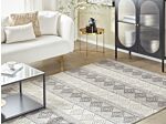 Area Rug Light Beige And Grey Wool Polyester 140 X 200 Cm Hand Woven Geometric Pattern Boho Living Room Bedroom Beliani