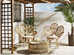 Bistro Set Beige Rattan 2 Chairs 1 Coffee Table Outdoor Indoor Cotton Seat Pads Boho Rustic Beliani