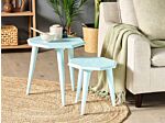 Set Of 2 Nesting Side Tables Blue Distressed Mango Wood Mdf Round Modern End Side Tables For Living Room Retro Vintage Design Beliani